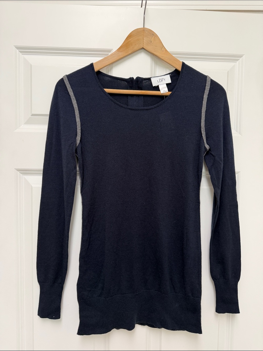 NWT LOFT Navy Merino Seamed Sweater Size XS